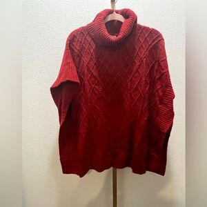 Loft Lattice Cable Turtleneck Poncho Red XS/S